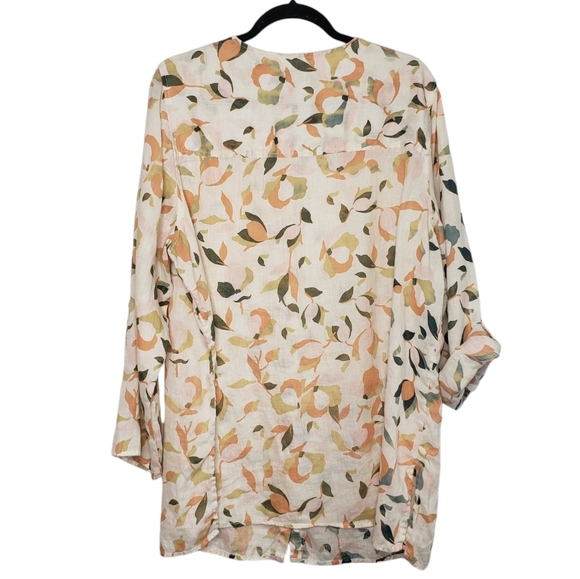 Rachel Zoe Women's Linen Blouse Size 2X Abstract Floral Roll Tab Button Front - Picture 5 of 14
